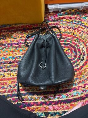 REBECCA MINKOFF  Black Leather STUDDED Drawstring Bucket Bag